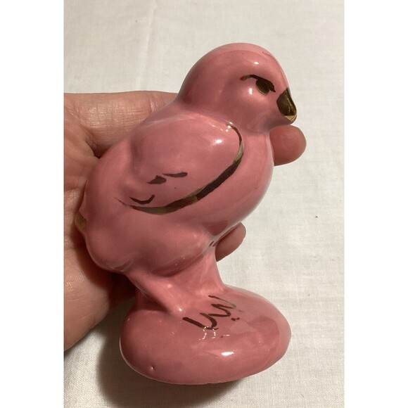 Baby Chick Mid Century Modern Bird Figurine Pink with Gold Details Hand Painted - Picture 8 of 11